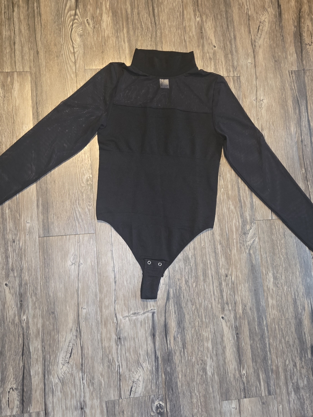 Long Sleeve Black Turtleneck Bodysuit Sheer Size L